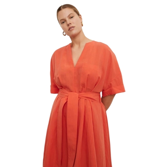 Vince Cuffed Short Sleeve V-Neck Dress Orange Women's XXS - Picture 2 of 10
